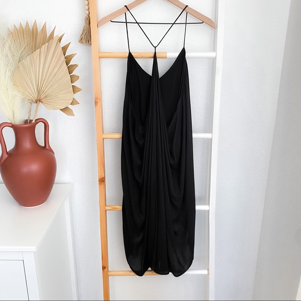 Black Slip Midi Dress with Spaghetti Straps - Picture 6 of 16